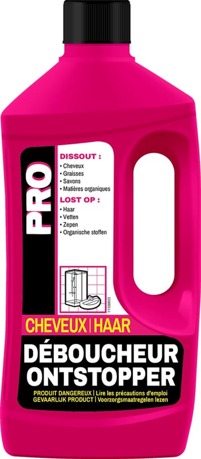 Pro Speciaal Haarontstopper - Lost op : Haar , vetten , zepen , organische stoffen - Voor lavabo’s, gootstenen, douches, badkuipen - 900 ml