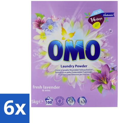 6 x Omo - Waspoeder - Lavendel & Mint - 5 kg - 100 Wasbeurten - Wasmiddel - Waspoeder - Lavendel En Mint - Wasbeurt - Wasgoed