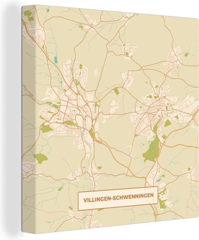 Canvas Schilderij Villingen-Schwenningen - Plattegrond - Kaart - Vintage - Stadkaart - 20x20 cm - Wanddecoratie