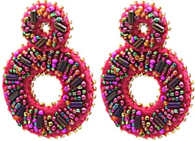 Oorbellen met Glaskralen - RVS - 6 cm - Fuchsia