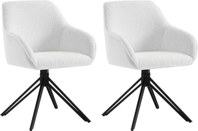 BukkitBow - Moderne Eetkamerstoelen Corduroy/Fleece - Met rugleuning en Armleuning en 360 Graden Draaibaar - Set van 2 Stuks - Wit