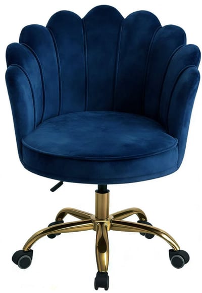 Velvet Schelp Bureaustoel Blauw met Goudkleurig onderstel | Russle