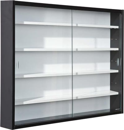 Hangende Vitrinekast met Glazen Deuren - MDF Vitrinekast - Wanddisplay voor Verzamelobjecten - Zwart/Wit (80x60x9,5 cm)