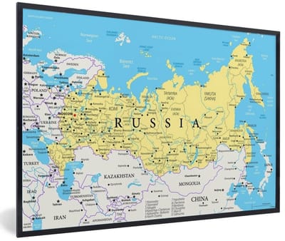 Poster in lijst - Fotolijst 60x40 cm - Posters - Illustratie van een deel van de wereldkaart met Rusland - Posterlijst zwart - Decoratie - Wanddecoratie woonkamer - Muurdecoratie slaapkamer