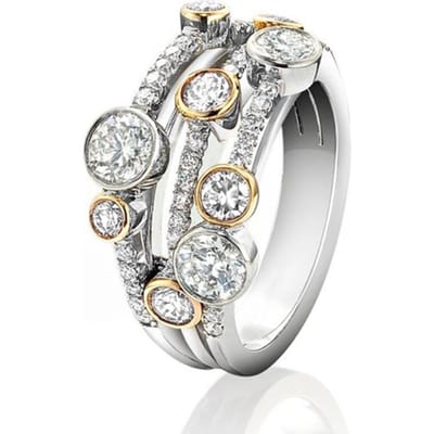 Huitan Persoonlijkheid Tweekleurig Drie Lijnen Ringen Vrouwen Vol Gezet CZ Sprankelend Vrouwelijke Trouwringen Ringen Moderne Mode Nieuwe Sieraden 6 white