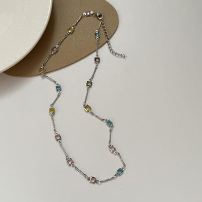 Kleurrijke Vierkante Strass Ketting Mode Exquise Lichte Luxe Zirkoon Sleutelbeenkettinkje Vrouwelijk Trouwsieraad Cadeaus zilver