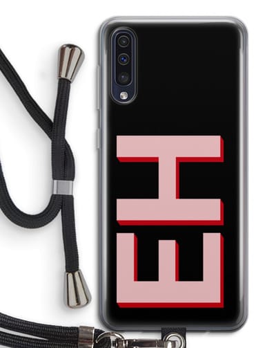 Gepersonaliseerd - Case Company® - Hoesje met koord geschikt voor Samsung Galaxy A50 hoesje met Koord - Monogram - Telefoonhoesje met Zwart Koord - Bescherming aan alle Kanten en Over de Schermrand