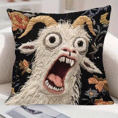 1 Grappige Schreeuwende Geit Kussensloop, 18x18 Inch Korte Pluche Kussensloop, Abstract Modern Dierendruk Met Ritsluiting veelkleurig