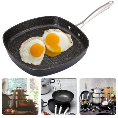 Grillpan 28x28cm - Eterna + Titanium - Gezond Koken - PFOA-vrij - Ultra Turbo Inductiebodem - RVS Handgreep - Alle Warmtebronnen - Geschikt voor Inductie