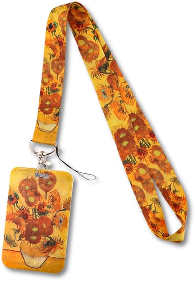 Travel Cords - keycord met pashouder 15 Zonnebloemen - Vincent Van Gogh - uitschuifbaar - kunst - eenzijdig transparant venster - lanyard - passen, sleutels en telefoon - met telefooncord - hardcase