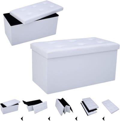 Opbergbank - Zitbank Zitkubus - Woonkamer Opbergen - Opvouwbaar Snel Gemonteerd - 76x38x38 cm - Wit