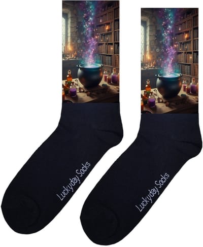 Tover ketel - Opkikker - Grappige sokken - Valentijns cadeau - Verjaardag cadeau - Sint cadeau - Leuke sokken - Magie - Vrolijke sokken - Cadeautje - Grappige cadeau - Kerstsokken - Vaderdag - Moederdag - Heks - Socks maken Happy - 37-44