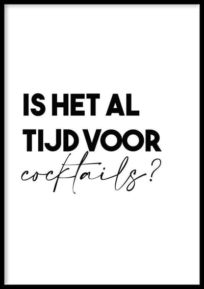 Poster Tijd Voor Cocktails - 30x40 cm Met Fotolijst - Cocktail Poster - Ingelijst - WALLLL