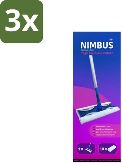 3 x NIMBUS Magic Vloerdoek Starterkit 1 Dweil + 10 Droge Vloerdoekjes 1 set - Vloerwisser - Droge Schoonmaakdoekjes - Schoonmaken - Huisdierhaar - Stof Vangen