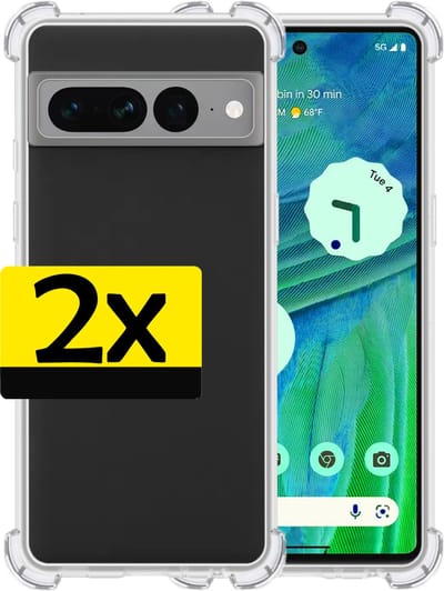 Hoesje - 2 Stuks - Geschikt voor Google Pixel 7 Pro - Sterk & Shockproof - Siliconen Case - Back Cover - Telefoon Hoes Shock Proof - Telefoonhoesjes - Transparant