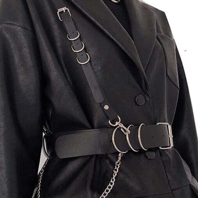 Dames Riem Mode Straatstijl Punk Riem Met Ketting Harnas Verstelbare Decoratieve Harnasbanden Gotische Kleding Accessoires black