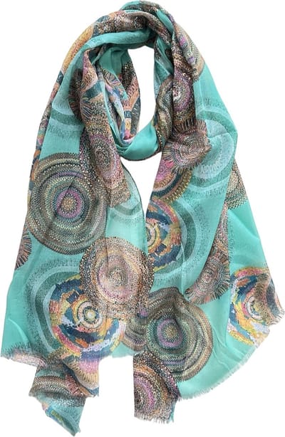 Dames zomer sjaal rondjes print goud glitter bewerking - Aquagroen