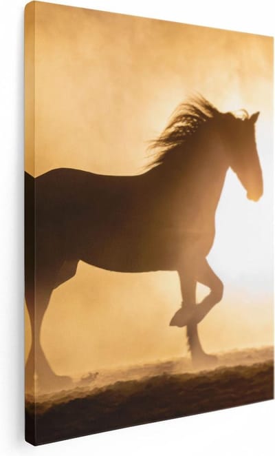 Artaza Canvas Schilderij Paarden - 30x40 cm - Klein - Wanddecoratie Dieren - Muurdecoratie Zonsondergang - Kamer Accessoires Woonkamer