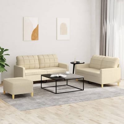 vidaXL - 3-delige - Loungeset - met - kussens - stof - crèmekleurig