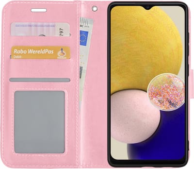 Hoesje - Met Pasjeshouder - Geschikt voor Samsung Galaxy A13 4G - Luxe Bookcase Portemonee - Flip Case - Kunstleer Book Case - Flipcase - Book Cover - Walletcase - Portemonneehoes - Lichtroze