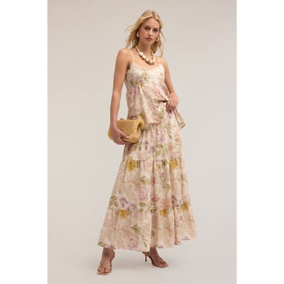 Motivi Long Flounced Skirt With Floral Pattern Powder Pink Maat: XS | Maxi Rokken Outlet | Dames | Roze