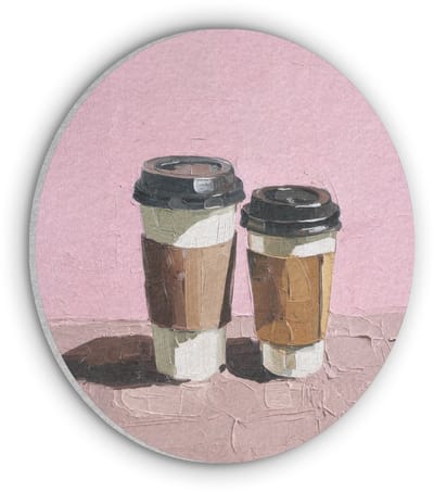 Akoestisch wandpaneel rond 30x30 cm - Vilt schilderij Koffiebekers - Deksel - Verf - Textuur - Ronde akoestische panelen - Geluidsdempende wanddecoratie - Geluidsisolatie wandcirkel - Muurdecoratie geluidspanelen