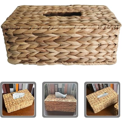Desktop Papierhouders Pastorale Stijl Huisdecoratie Hyacint Stro Tissue Opbergdoos Rechthoekig Servetten Handdoek Reizen beige