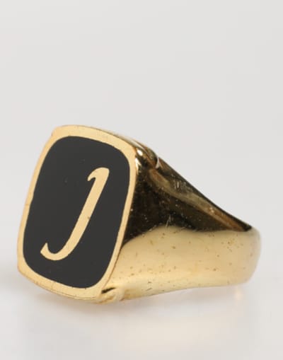 Gouden Kleur Echte Messing Zwarte Emaille 'J' Verstelbare Ringen