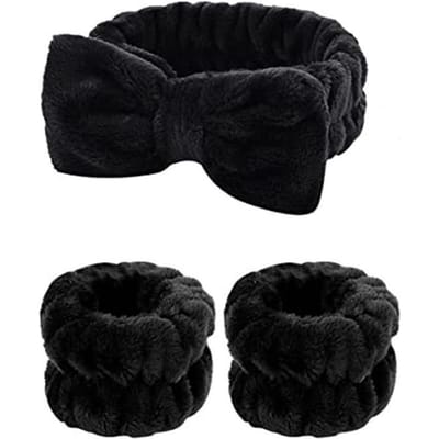Lot de 3 bandeaux réutilisables pour le visage et le spa, en microfibre douce, pour le sport et la course à pied noir