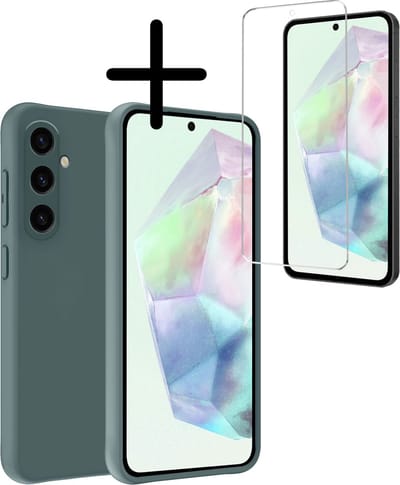 Hoesje Met Screenprotector - Geschikt voor Samsung Galaxy A35 - Sterk & Shockproof - Back Cover - Siliconen Case - Telefoon Hoes - Donkergroen