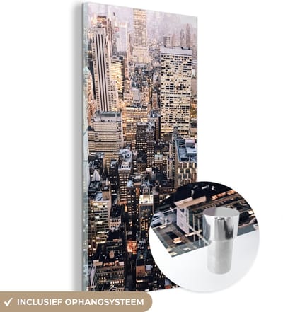 MuchoWow® Glasschilderij 20x40 cm - Schilderij acrylglas - New York - NYC - Amerika - Foto op glas - Schilderijen