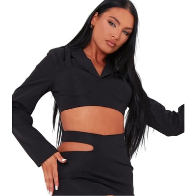 Missy Empire Korte blazer van polyester voor dames (Zwart)