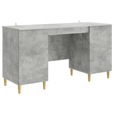 vidaXL - Bureau - met - plank - Betongrijs - 142,5 - x - 50 - x - 75 - cm - Bewerkt - hout