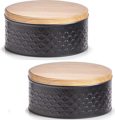 Zeller Voorraadblik - 6x - zwart - 20 x 10 cm - 3,8 liter - bewaarblik met houtlook deksel