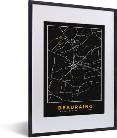 Fotolijst incl. Poster - Gold - Stadskaart - Beauraing - Plattegrond - Kaart - 30x40 cm - Posterlijst