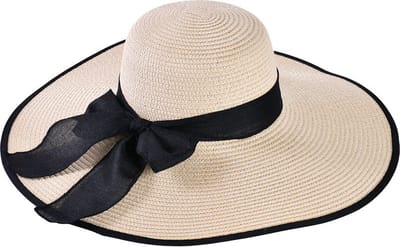 Decopatent - Zonnehoed Dames - Met Elegante Zwarte Strik - Zomerhoed - Strohoed UV - Strandhoed Hoofddeksel met Brede rand - Hoed voor Volwassenen - Kleur: Naturel