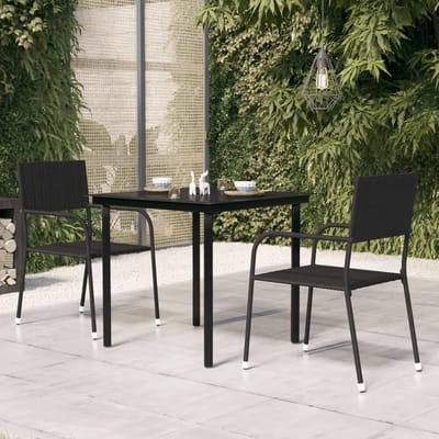 Tuintafel Staal Glas - Buitenmeubel Tafel - Terras Dineren - Rechthoekig Ontwerp - 80x80x74 cm - Zwart