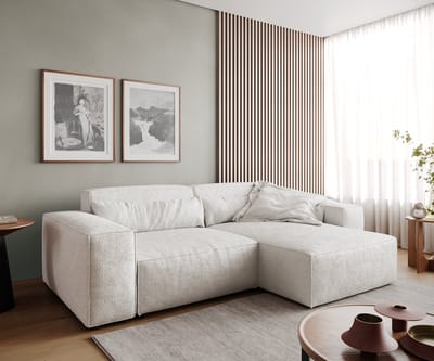 Hoekbank Sirpio 230x155 cm bouclee crème-wit recamiere variabele