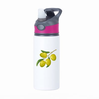 Hacebo® - Olijven waterfles met rietje roze - Fruitschaal - Fruit liefhebbers - mediterane vrucht - gezond eten - water fles - 650ML