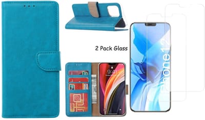 Hoesje Geschikt voor iPhone 12 Pro Max hoesje - portemonnee bookcase / wallet cover Blauw + 2x tempered glass / Screenprotector