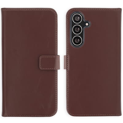 Selencia Hoesje - Geschikt voor Samsung Galaxy S25 FE - Echt Lederen Bookcase - Donkerbruin