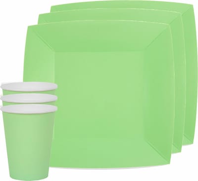 Santex feest/verjaardag servies set - 10x gebaksbordjes en bekertjes - mintgroen - karton