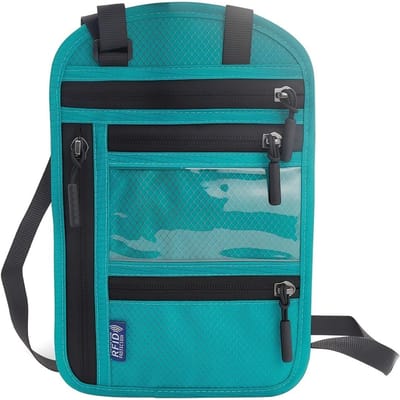 1 sac tour de cou de voyage pour passeport blindé RFlD, antivol et durable, un sac de rangement indispensable pour les aéroports neutres. zwq black