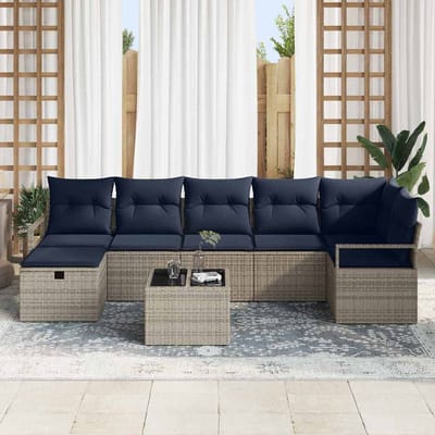 vidaXL - Bankstel - 8 - st - 7-Aantal - zitplaatsen - Grijs - en - Marineblauw