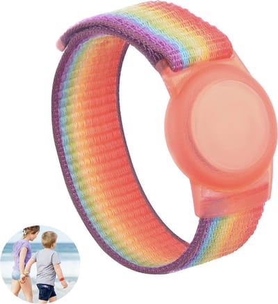 Premium Armband geschikt voor Apple AirTag voor Kinderen met Klittenband Sluiting Regenboog | AirTag-sleutelhanger Hoesje Kind | Polsband GPS Horloge Kind | Tracker Houder | Trackers Band | Kinder Horloge | Peuter | GPS Horloge Senioren