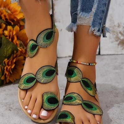 Geel geborduurde kunstbloem mode sandalen plat grote maat 43 zomer outdoor strandschoenen reismoederschoenen 41 brown
