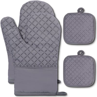 Hittebestendige siliconen ovenhandschoenen, keukenhandschoenen voor bakken en koken, antislip, grijs, 4-pack