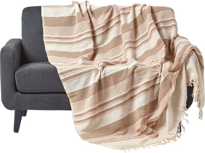 Homescapes Marokko beige gestreepte sprei, 150 x 200 cm