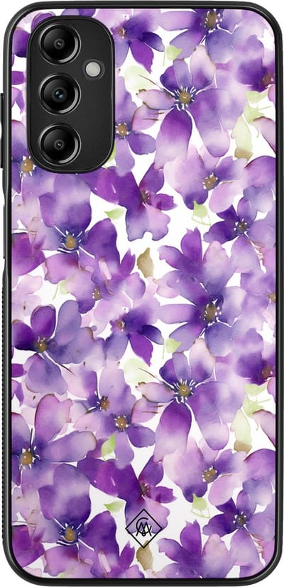 Casimoda® hoesje - Geschikt voor Samsung Galaxy A14 5G - Floral Violet - Zwart TPU Backcover - Bloemen - Paars