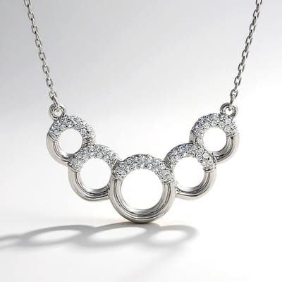 Cavill - Zilveren Halsketting - 925 Sterling Zilver - 64 Cambodjaanse Zirkonen 0,446 ct - Ronde Briljant Pave Design - Elegante Ketting 21x32 mm 46 cm